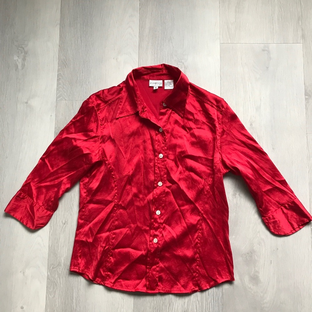 NEWPORT NEWS JEANOLOGY NEWPORT NEWS RED SILK SHIRT WOMENS 4